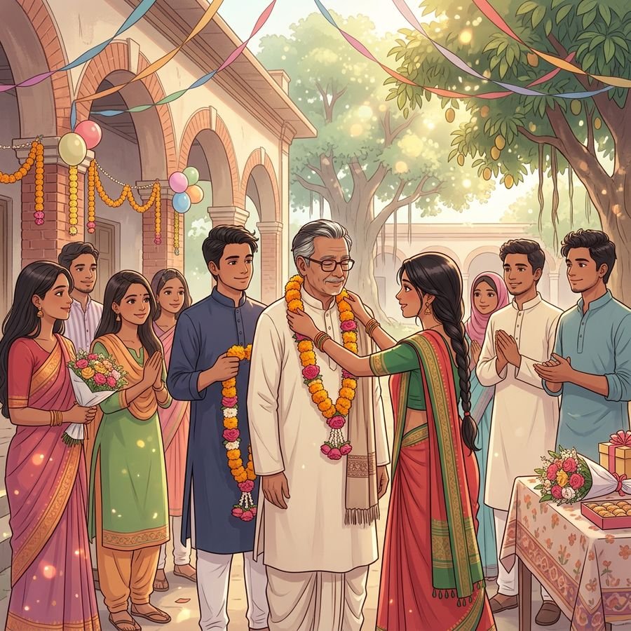 বিদায়ী শিক্ষককে শুভেচ্ছা