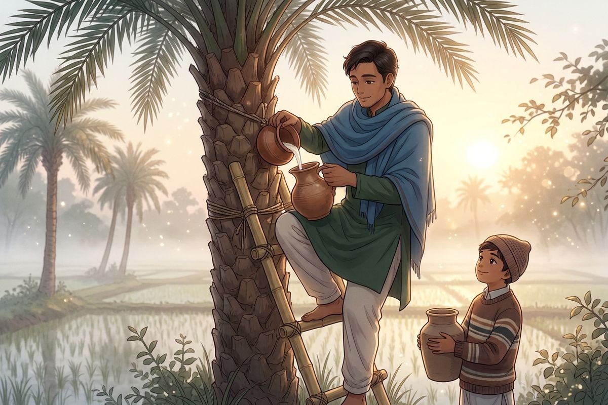 শীতের সকাল ও কুয়াশা – খেজুরের রস সংগ্রহ
